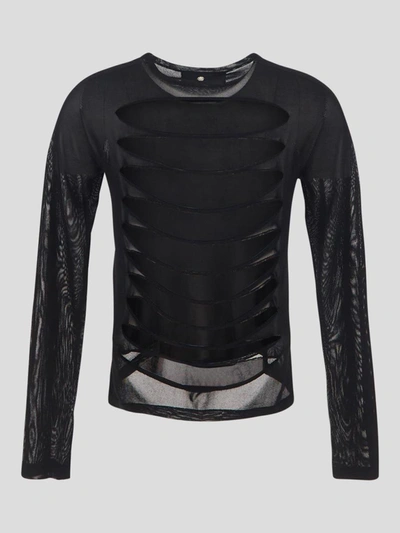 Shop Versace Slashed Knit Jumper In Black