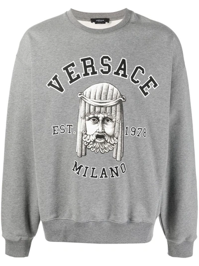 Shop Versace Sweatshirt With Logo Print In Grey