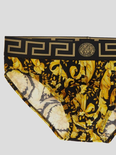 Shop Versace Underwear Baroque Motif Low Rise Slip In Black+print
