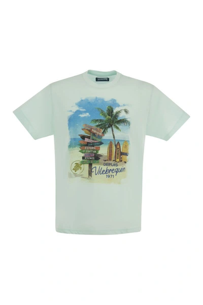 Shop Vilebrequin Signpost Holidays Cotton T-shirt In Water Green