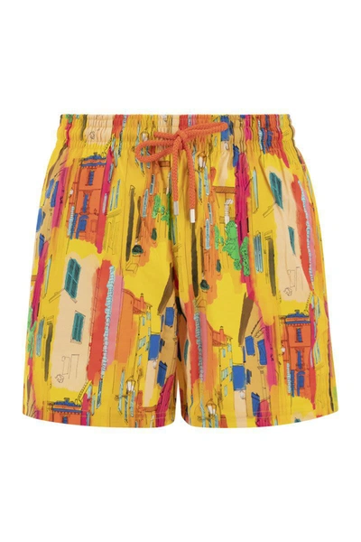 Shop Vilebrequin Sunny Streets Stretch Swim Shorts In Yellow