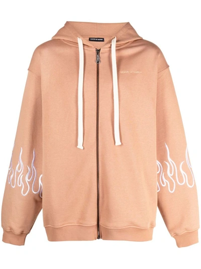 Shop Vision Of Super Flame-embroidered Hoodie In Brown