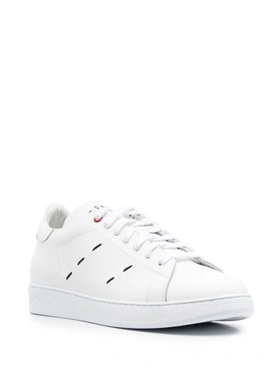 Shop Kiton White Sneakers With Contrasting Stitching In Leather Man