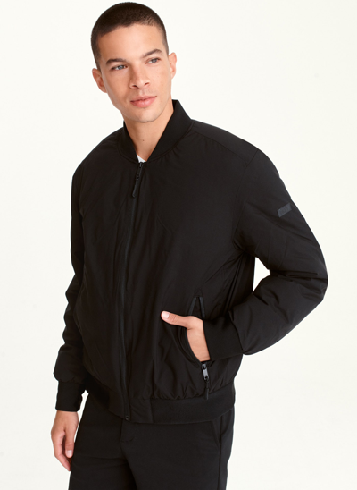 Shop Dkny Men's Ribbed-collar Bomber Jacket In Black