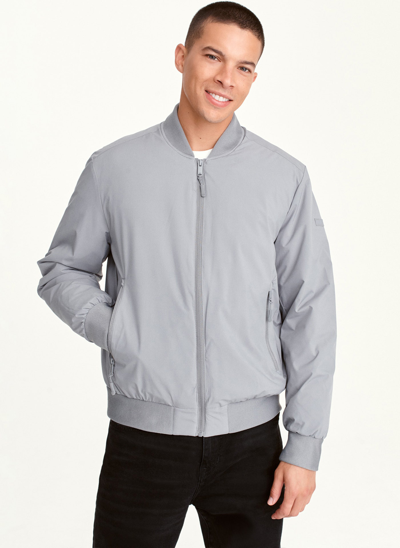 Shop Dkny Men's Ribbed-collar Bomber Jacket In Grey