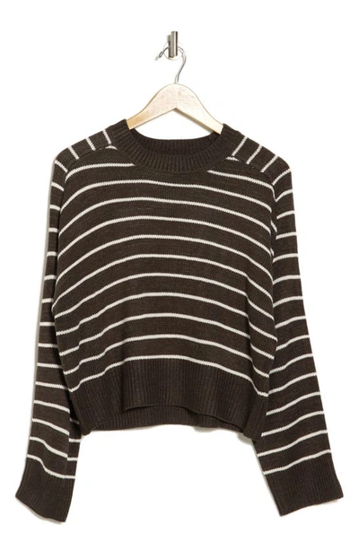 Shop T Tahari Saddle Stripe Long Sleeve Sweater In Olive Green/ Cream