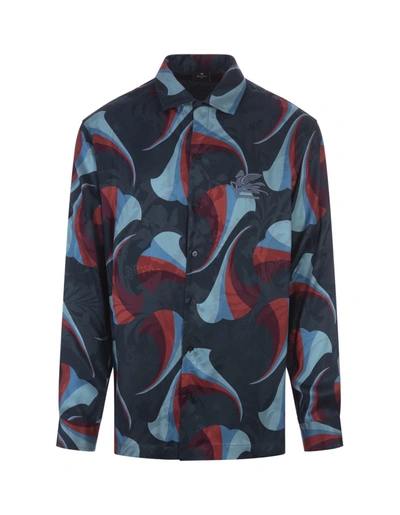 Etro Floral Print Silk Shirt In Blue