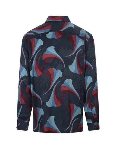 Shop Etro Navy Silk Bowling Shirt With Floral Print In Blue