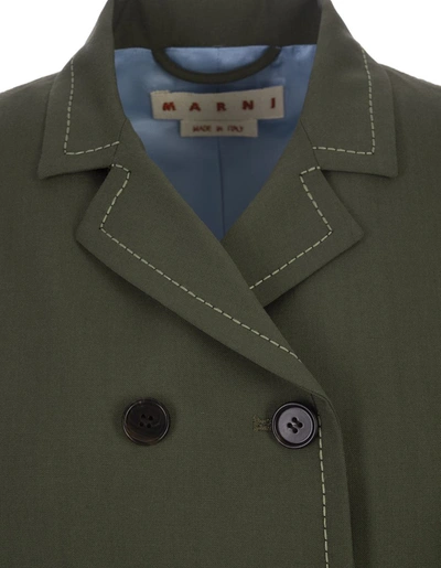 Shop Marni Forest Double-breasted Jacket With Contrast Stitching In Green