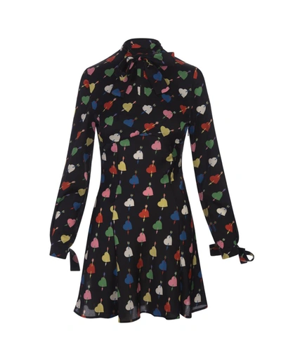 Shop Msgm Mini Dress With "arrowed Heart Print" Motif In Black