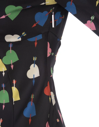 Shop Msgm Mini Dress With "arrowed Heart Print" Motif In Black