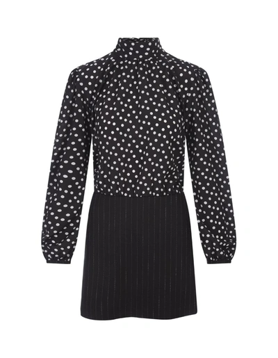 Msgm Hybrid Polka-dot Mini Dress In Black