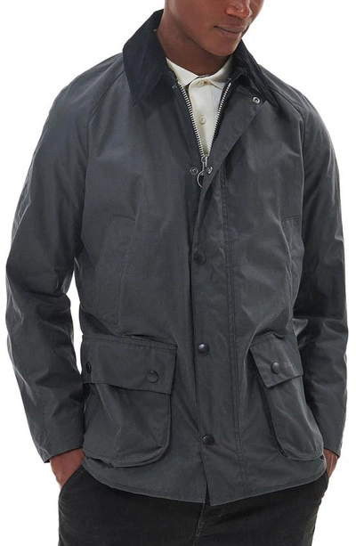 Shop Barbour Ashby Waxed Cotton Jacket In Grey/ Classic