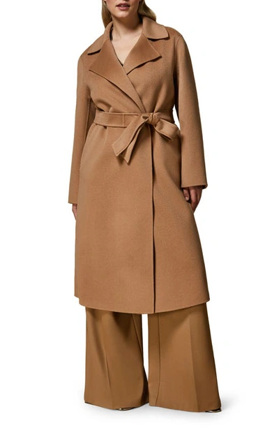Shop Marina Rinaldi Belted Virgin Wool Trench Coat In Camel