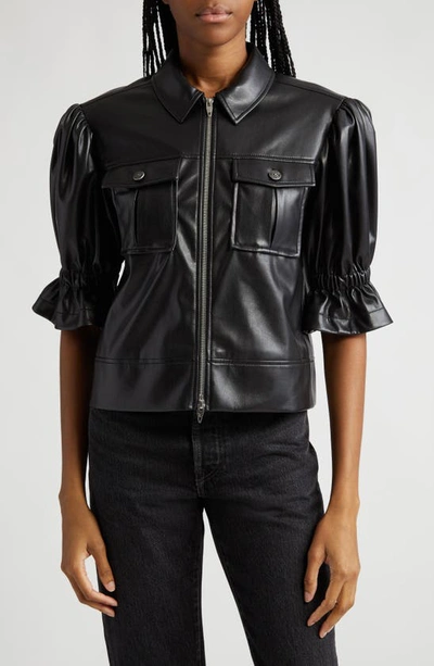 Shop Cinq À Sept Holly Ruffle Faux Leather Jacket In Black