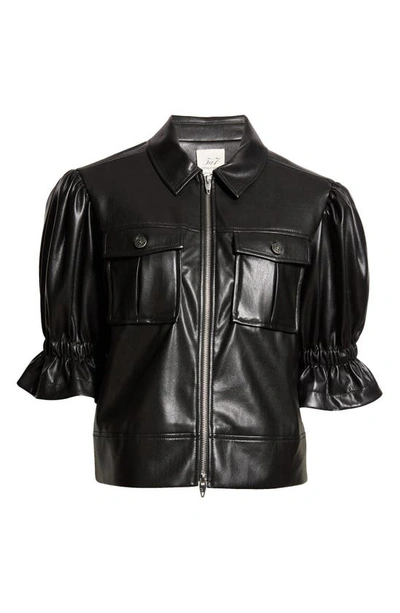 Shop Cinq À Sept Holly Ruffle Faux Leather Jacket In Black