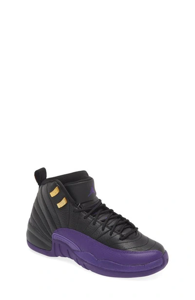Shop Jordan Kids' Air  12 Retro Basketball Shoe In Black/ Purple/ Gold/ Taxi