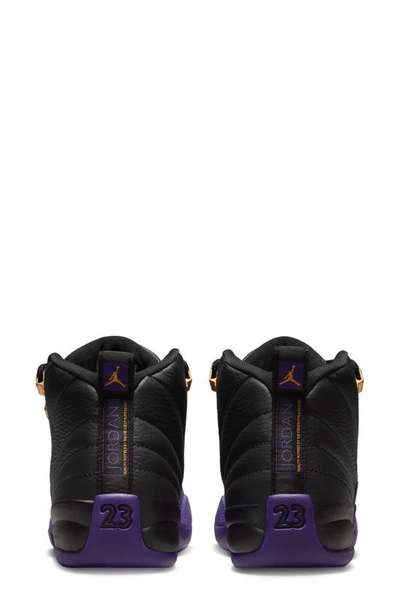 Shop Jordan Kids' Air  12 Retro Basketball Shoe In Black/ Purple/ Gold/ Taxi