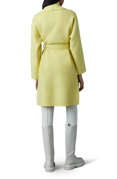 Shop Mackage Thalia Double Face Tie Waist Wool Coat In Pale Lime