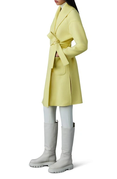 Shop Mackage Thalia Double Face Tie Waist Wool Coat In Pale Lime