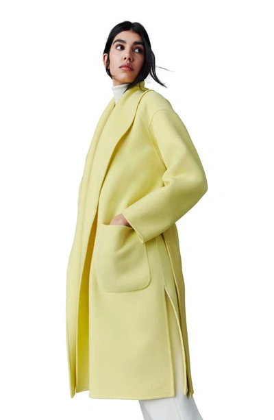 Shop Mackage Thalia Double Face Tie Waist Wool Coat In Pale Lime