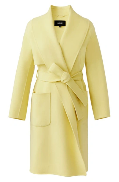 Shop Mackage Thalia Double Face Tie Waist Wool Coat In Pale Lime