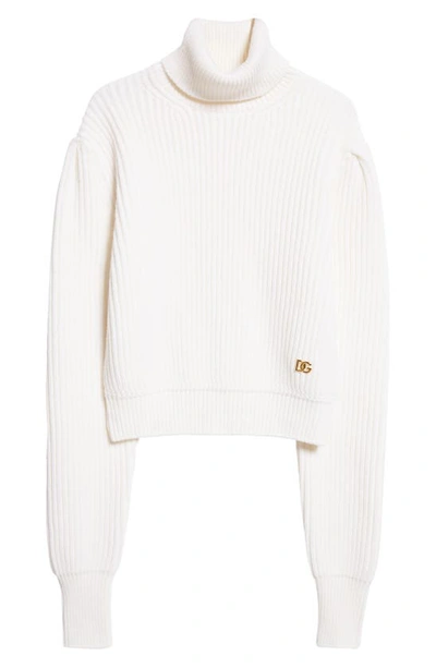 Shop Dolce & Gabbana Crop Virgin Wool Rib Turtleneck Sweater In White