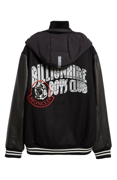 Shop Moncler Genius X Billionaire Boys Club Durnan Leather & Virgin Wool Blend Bomber Jacket In Black