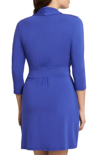 Shop Fleur't Iconic Short Knit Robe With Satin Tie In Sapphire