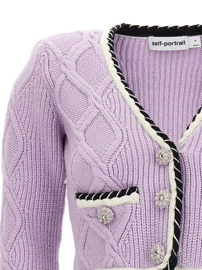 Shop Self-portrait Lilac Knit Cardigan Sweater, Cardigans Purple