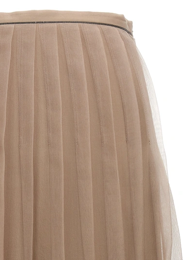 Shop Brunello Cucinelli Monile Detail Silk Skirt Skirts Beige