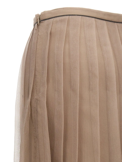 Shop Brunello Cucinelli Monile Detail Silk Skirt Skirts Beige