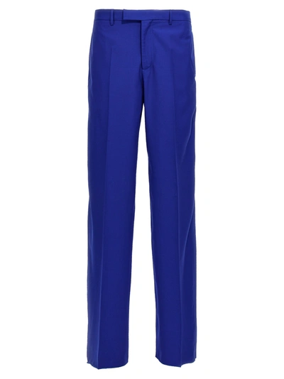 Shop Versace Silk Wool Pants Blue