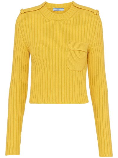 Shop Prada Ribbed-knit Cropped Jumper In Yellow