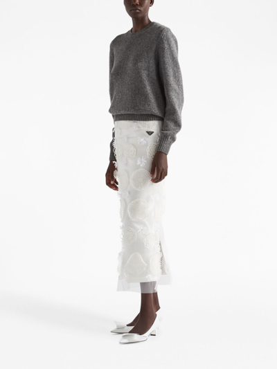 Prada Embroidered Duchesse Maxi-skirt In White