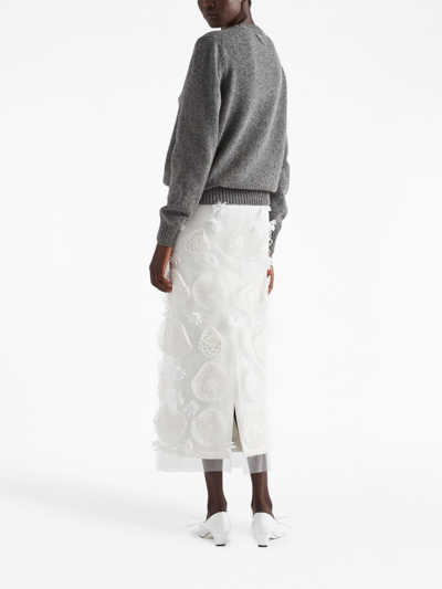 Shop Prada Embroidered Duchesse Maxi-skirt In White