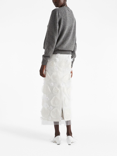 Prada Embroidered Duchesse Maxi-skirt In White