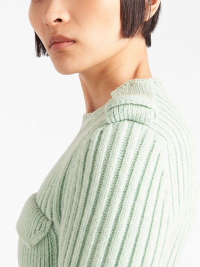 Shop Prada Ribbed-knit Cropped Jumper In Green