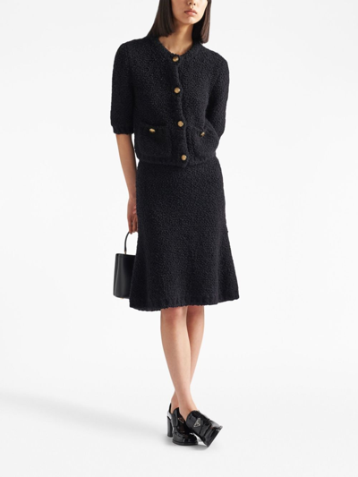Shop Prada Bouclé Mohair Knit Skirt In Black