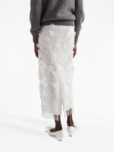 Prada Embroidered Duchesse Maxi-skirt In White