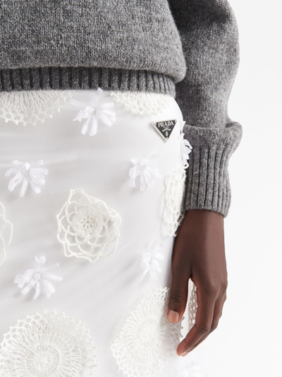 Prada Embroidered Duchesse Maxi-skirt In White