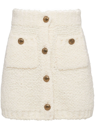 Shop Prada Bouclé Wool Miniskirt In White
