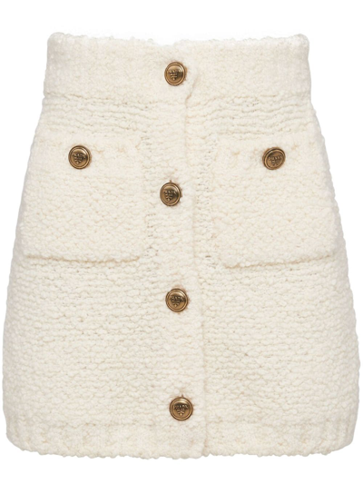 Prada Wool Button Miniskirt In White