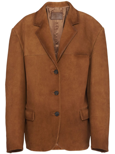 Shop Prada Single-breasted Suede Blazer In Brown