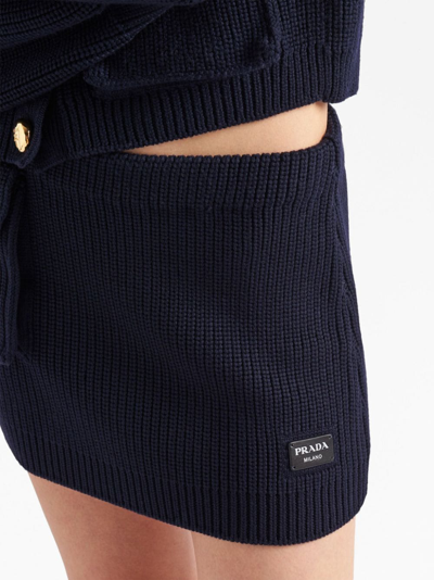 Shop Prada Ribbed-knit Wool Miniskirt In Blue
