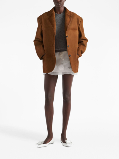 Shop Prada Single-breasted Suede Blazer In Brown