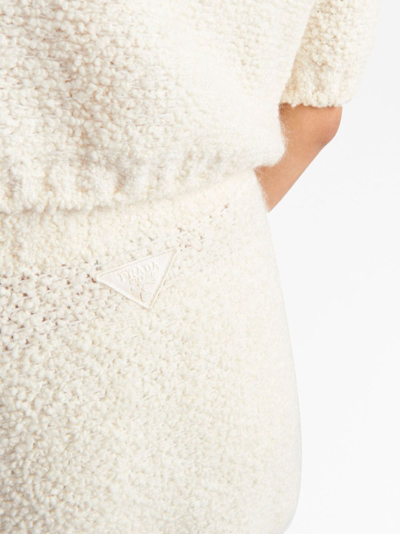 Shop Prada Bouclé Wool Miniskirt In White