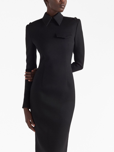 Shop Prada Stretch Natté Wool Midi Dress In Black