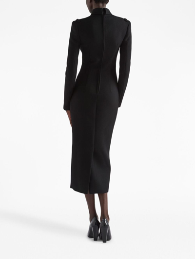 Shop Prada Stretch Natté Wool Midi Dress In Black