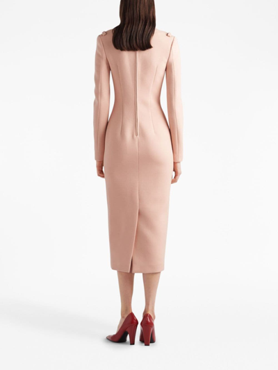 Shop Prada Stretch Natté Wool Midi Dress In Pink